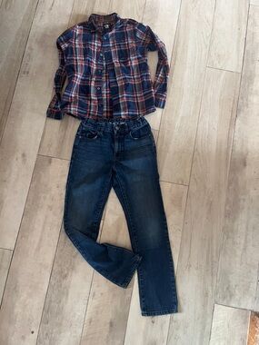 The Children’s Place - Dark Blue Straight Jeans & plaid shirt combo